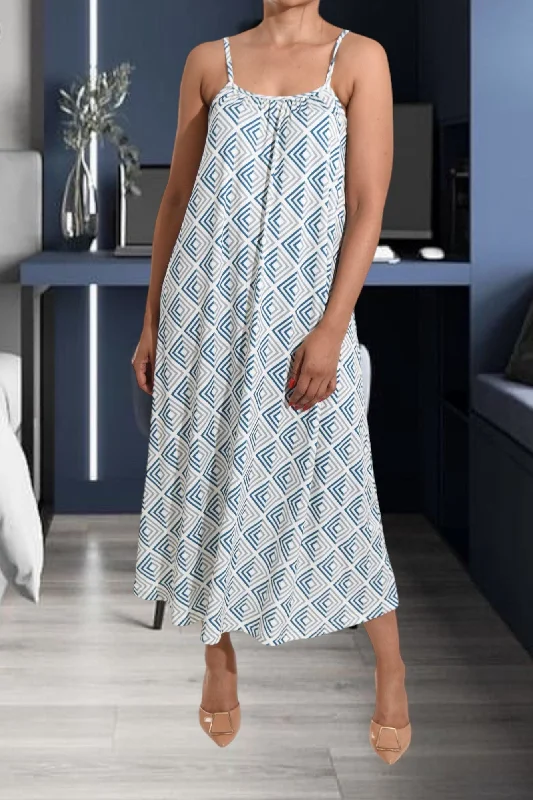 Affordable wedding guest maxi dresses-Grey Square Printed Strappy Maxi Dress