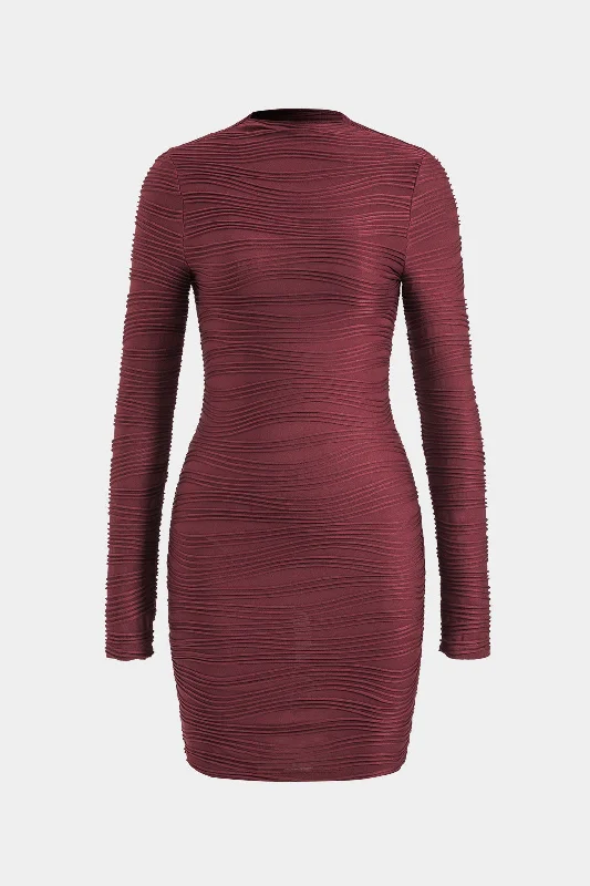 mini dresses-chic day dressTextured Mock Neck Long Sleeve Mini Dress