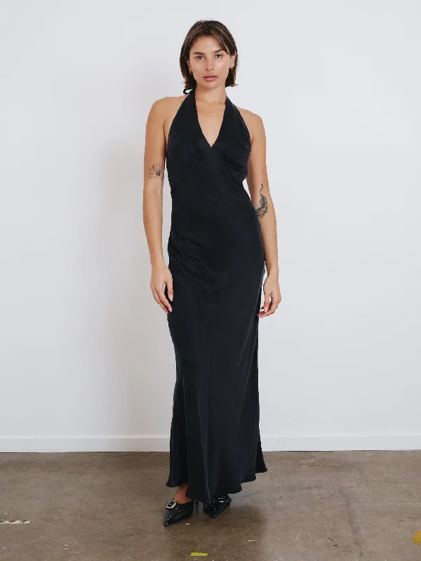 Bohemian-style maxi dresses for weddings-Maeve Halter Maxi Dress - Black