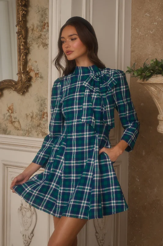 mini dresses-casual wear for brunchBuckley Plaid Padma Bow Mini Dress