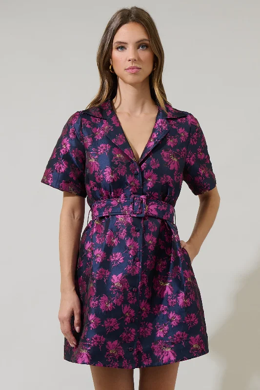 mini dresses-glam chic evening dressLorna Jacquard Floral De Soto Collared Mini Dress