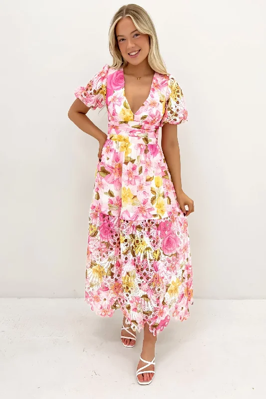 Plus size floral chiffon maxi dresses-Angelicah Maxi Dress Pink Floral