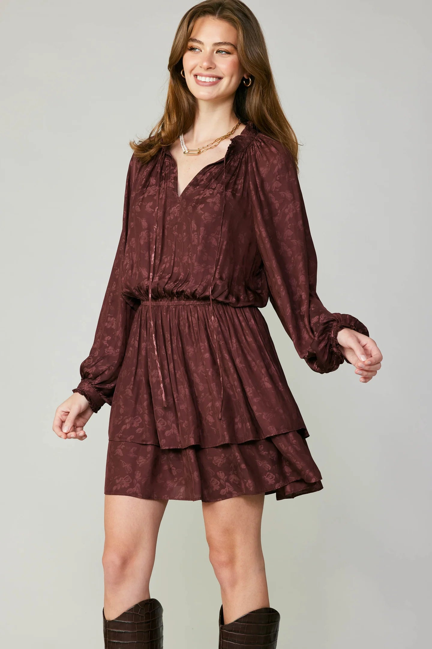 mini dresses-casual comfort styleFloral Jacquard Mini Dress