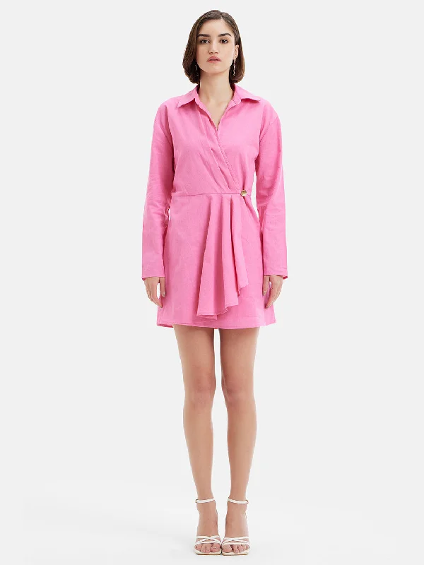 mini dresses-ruffle detail dressLinen Blend Wrap Dress