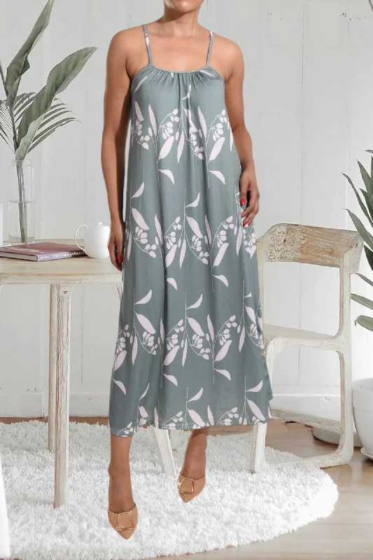 Maxi dresses with ruffles-Sage Floral Strappy Maxi Dress