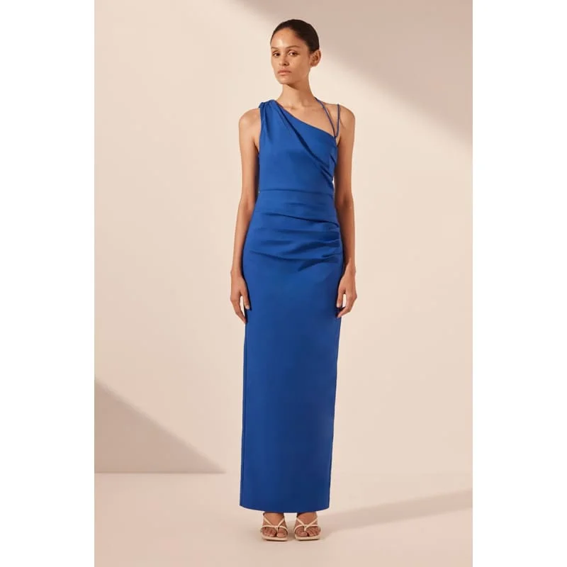 Casual maxi dresses with belt-Lani Asymmetrical Gathered Maxi Dress