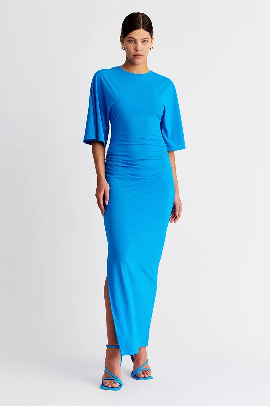 Plus size velvet maxi dresses-Ivy Cape Sleeve Maxi - Azure