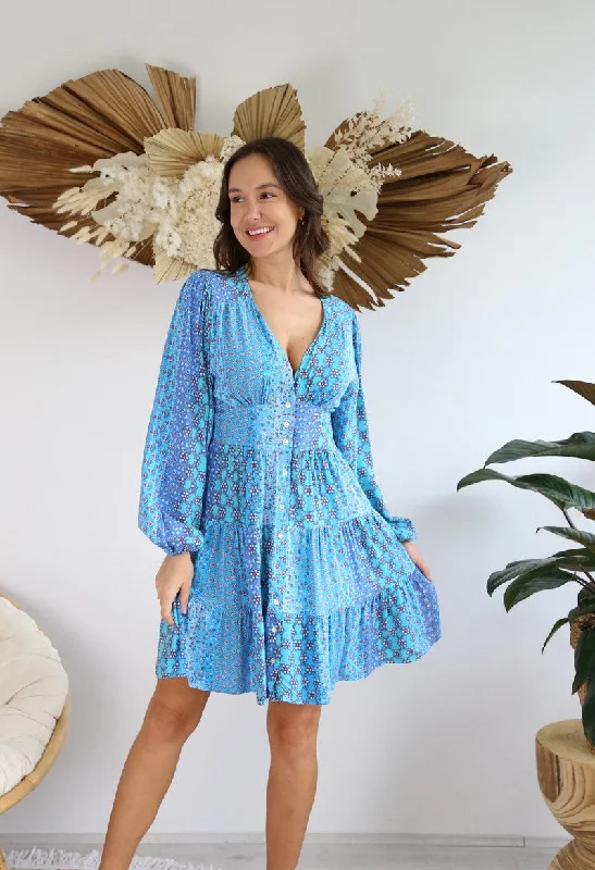 mini dresses-stylish and fun vibeNhadia Blue Boho Mini Dress