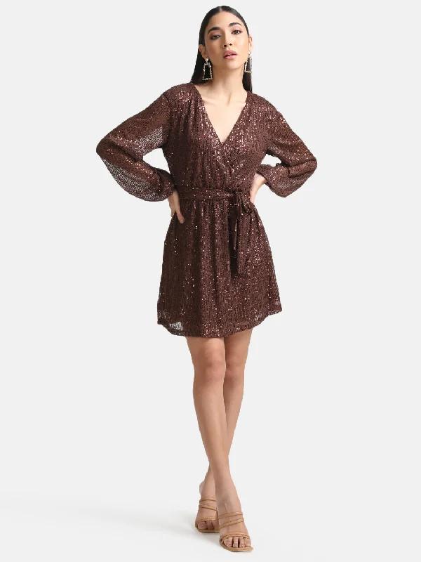 mini dresses-casual office wearSequin Overlap Mini Dress With Belt