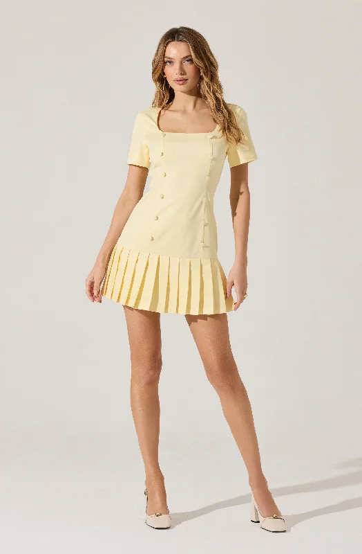 mini dresses-casual vacation wearPleated Button Mini Dress