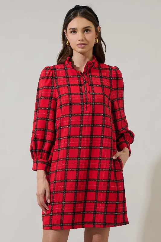 mini dresses-stylish and fun dressesWoodland Red Plaid Lorna Shift Mini Dress