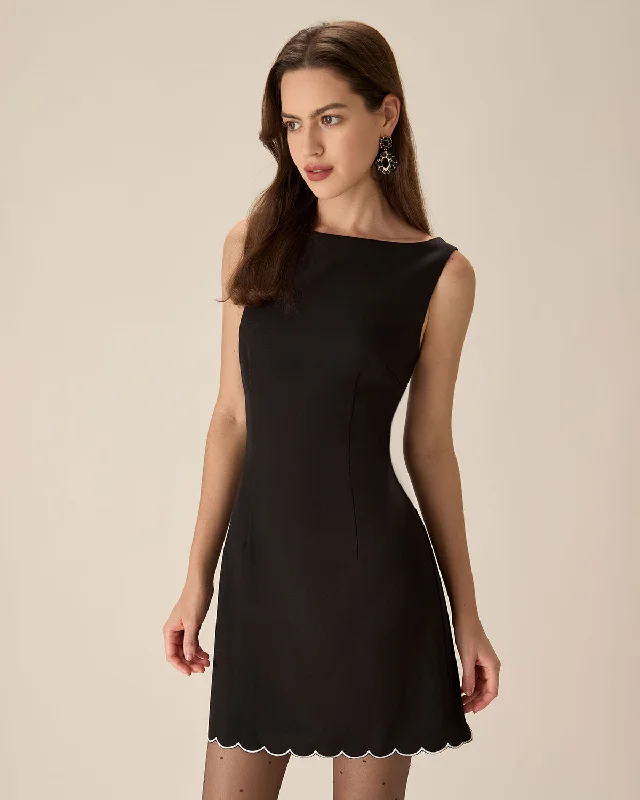 mini dresses-casual day lookBlack Contrasting Sleeveless Mini Dress