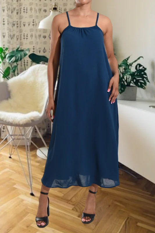 Long maxi dresses for winter events-Teal Strappy Maxi Dress