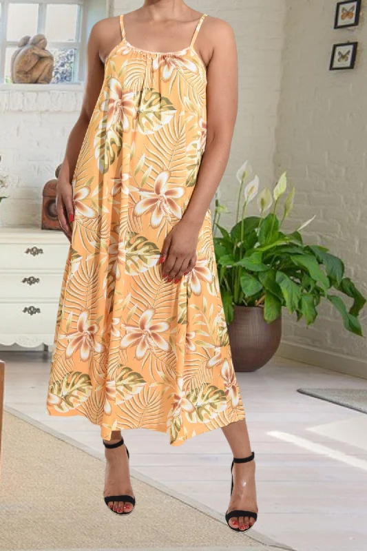 Plus size high neck maxi dresses-Yellow Floral Strappy Maxi Dress