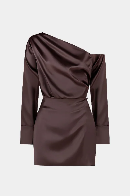 mini dresses-sexy silhouette styleSatin Asymmetrical Long Sleeve Mini Dress