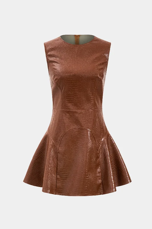 mini dresses-modern design optionsFaux Leather Round Neck Sleeveless Mini Dress