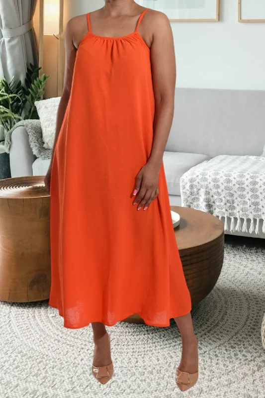 Maxi dresses for bridesmaids with sleeves-Dark Orange Strappy Maxi Dress