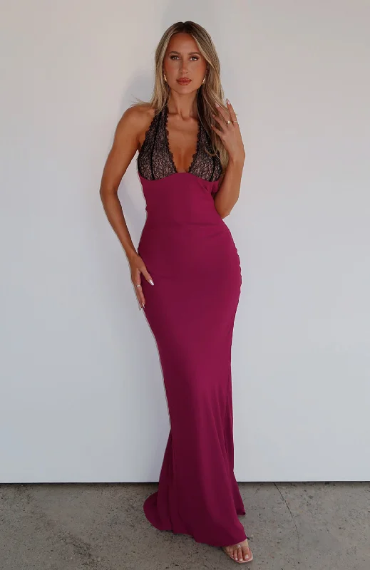 Plus size lace maxi dresses for evening events-Beyond The Stars Maxi Dress Plum