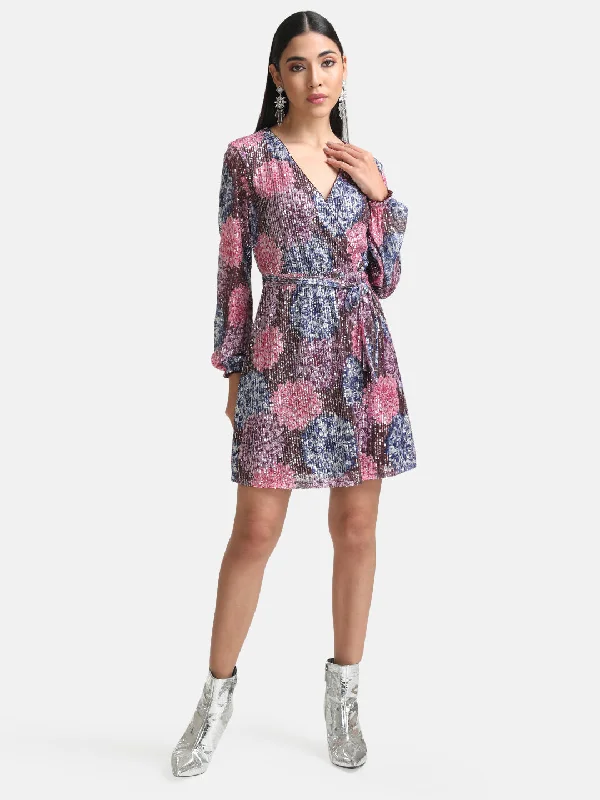 mini dresses-perfect for seasonal wearOverlapped Printed Sequin Mini Dress