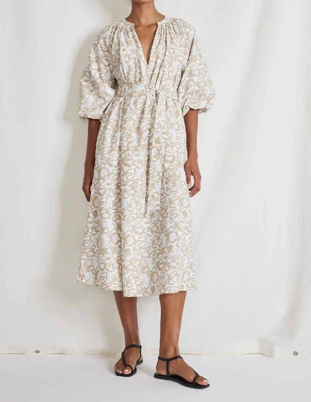 Midi dresses for relaxed beach days-Sun Mesa Midi Dress in Brushed Floral Sand