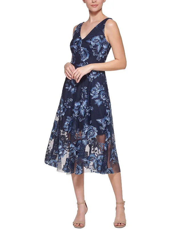 Comfortable midi dresses for movie nights-Womens Floral Calf Midi Dress