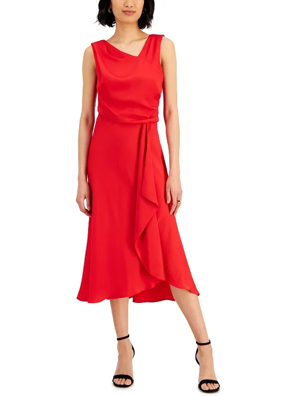 Midi dresses for an afternoon cocktail-Petites Womens Drapey Calf Midi Dress