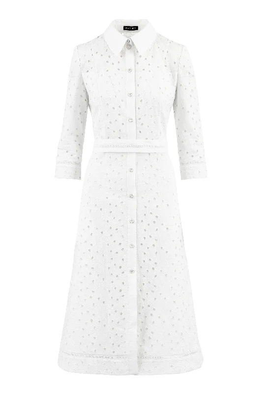 Midi dresses for a casual day at work-EULOPHIA WHITE FLORAL BRODERIE ANGLAISE COTTON-POPLIN MIDI SHIRT DRESS