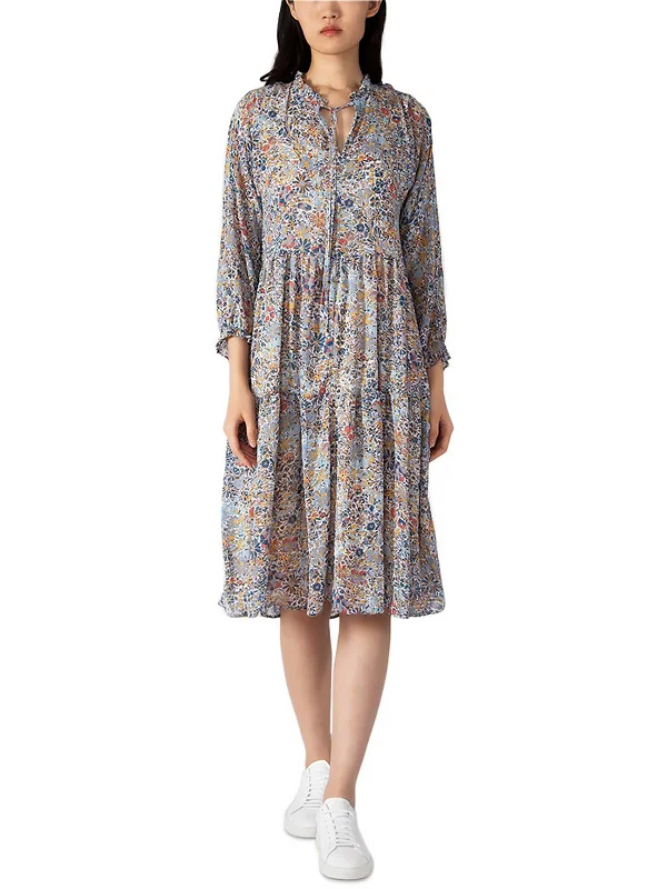 Midi dresses for cozy gatherings-Womens Chiffon Floral Midi Dress