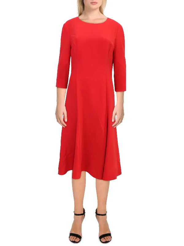 Stylish midi dresses with wrap styles-Womens Flared Three-Quarter Sleeve Midi Dress