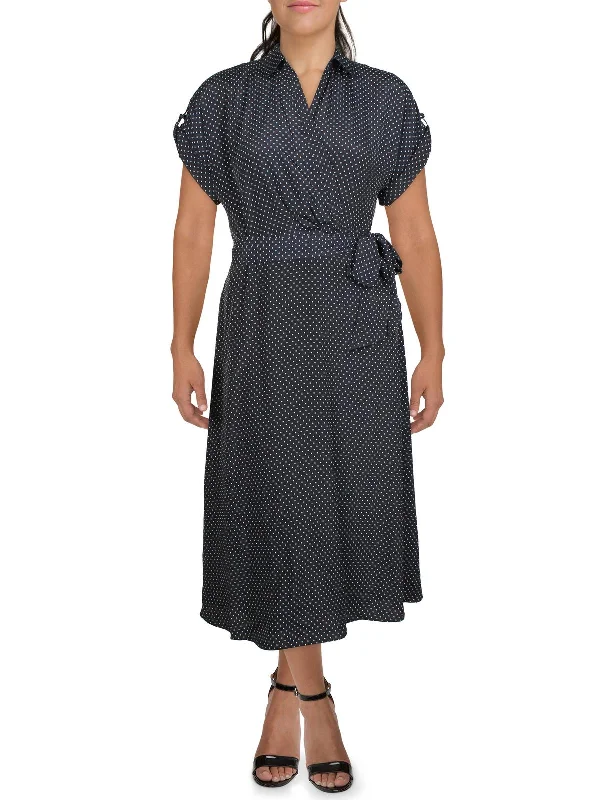 Stylish midi dresses for a night in the city-Womens Crepe Polka Dot Midi Dress