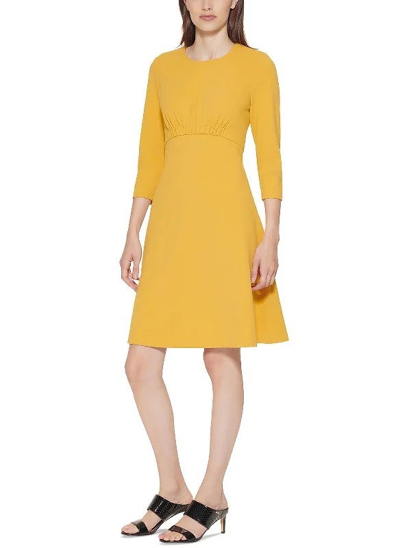 Midi dresses for brunch outings-Petites Womens Three Quarter Sleeve Midi Wear to Work Dress