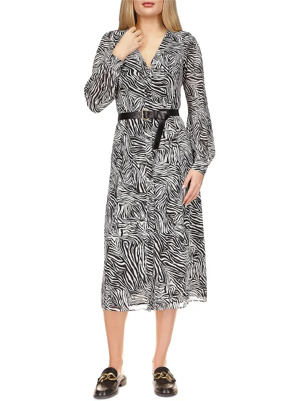 Midi dresses with a chic, minimalist look-Womens Animal Print Midi Shirtdress