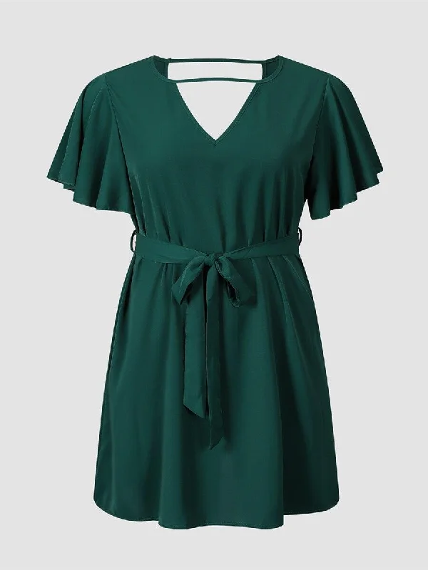 Midi dresses for evening formal events-Belted Green Midi Dress