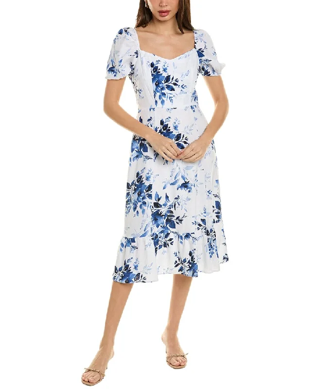 Midi dresses with unique design elements-Ellen Tracy Sweetheart Linen-Blend Midi Dress