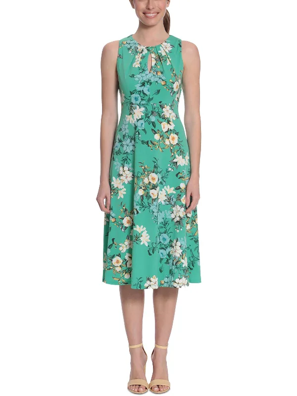 Midi dresses for relaxed beach days-Plus Womens Floral Print Calf Midi Dress