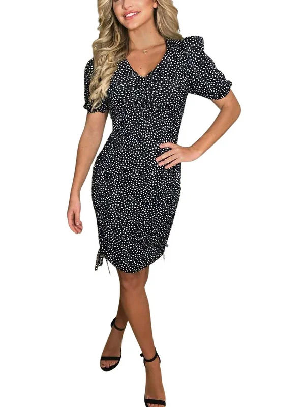 Midi dresses with elegant embroidery-Womens Polka Dot Calf Midi Dress