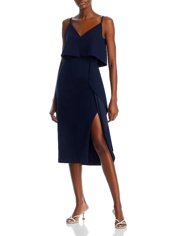 Midi dresses for an afternoon cocktail-Womens Crepe Short Midi Dress