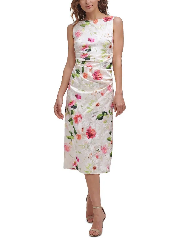 Comfortable midi dresses for afternoon outings-Womens Floral Midi Cocktail and Party Dress