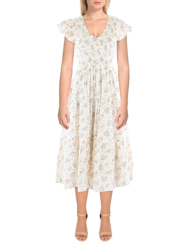 Elegant midi dresses with detailed lacework-Womens Cotton Calf Midi Dress