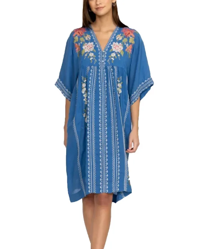 Trendy midi dresses for fashionable outings-Nalina Kimono Midi Dress In Blue Multi