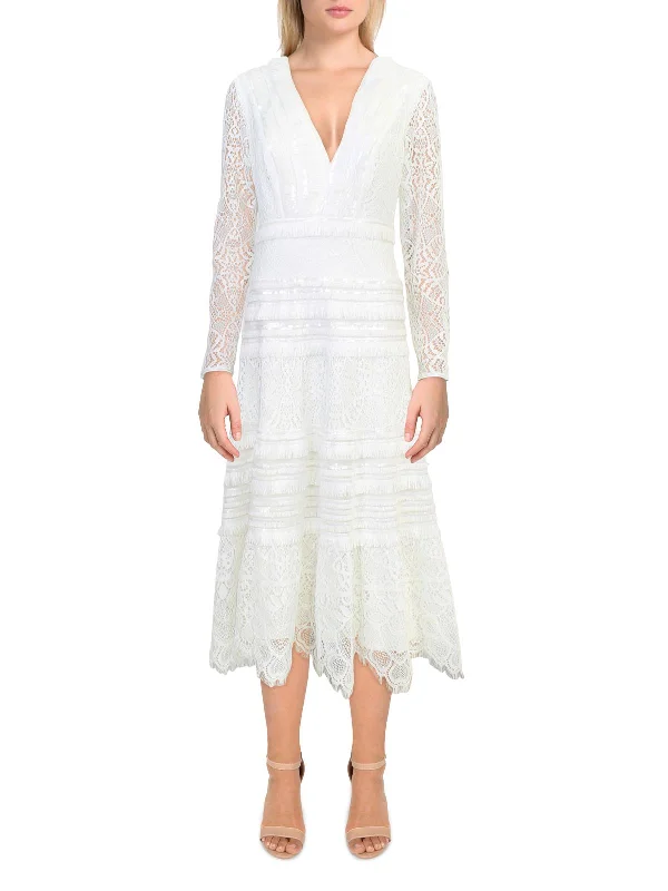 Midi dresses for a family gathering-Womens Lace Fringe Midi Dress