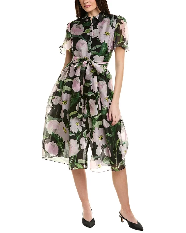 Midi dresses for spring celebrations-Carolina Herrera Button-Down Midi Silk Shirtdress