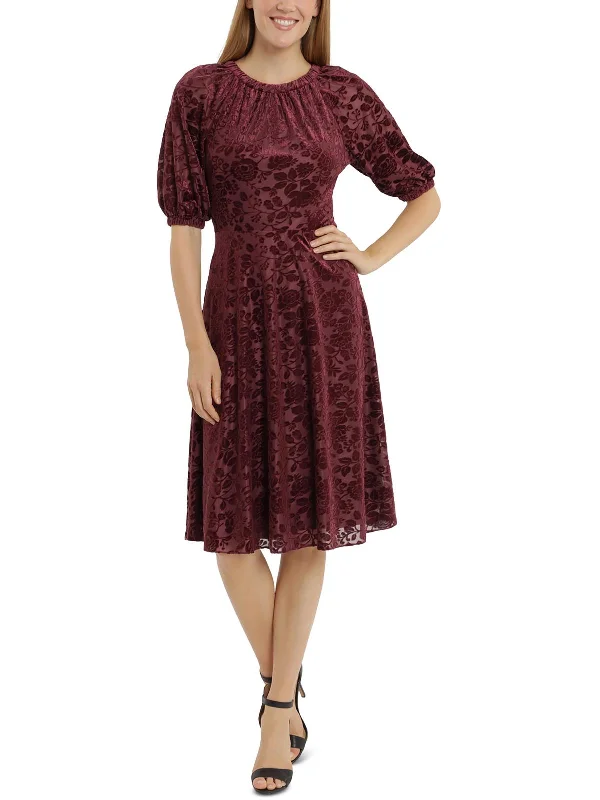 Midi dresses with unique color schemes-Petites   Womens Velvet Calf Midi Dress