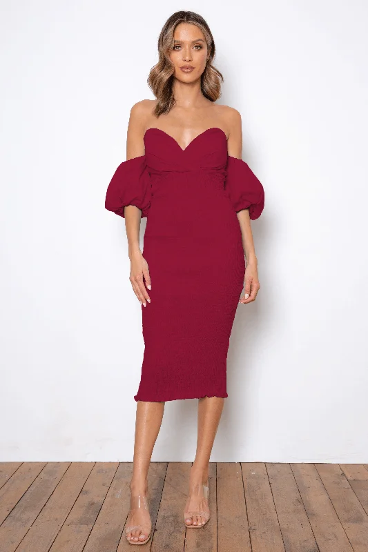 Stylish midi dresses for outdoor adventures-Sweetie Midi Dress - Burgundy