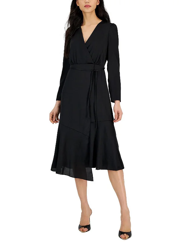 Trendy midi dresses for a holiday getaway-Womens Surplice Long Midi Dress