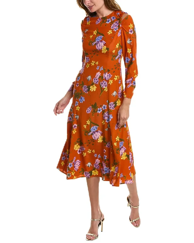 Midi dresses with artistic prints-Elie Tahari Cold-Shoulder Silk-Blend Midi Dress