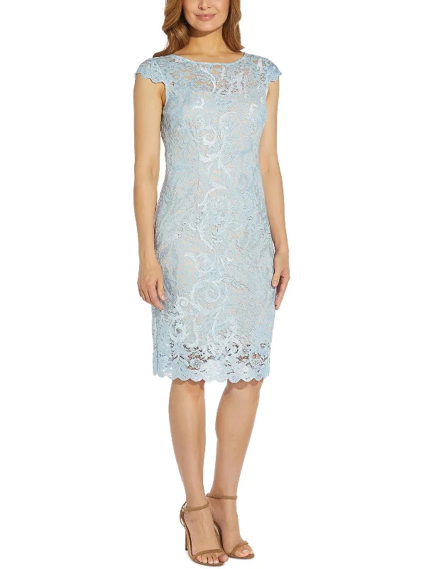 Midi dresses with modern tailoring-Womens Lace-Overlay Midi Sheath Dress