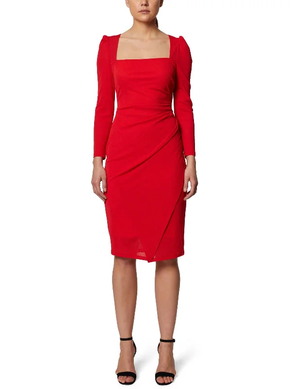 Midi dresses for chic and modern looks-Womens Faux Wrap Midi Cocktail and Party Dress