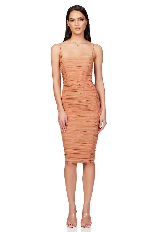 Midi dresses with bold, vibrant colors-Nookie Mecca Midi Dress - Tan