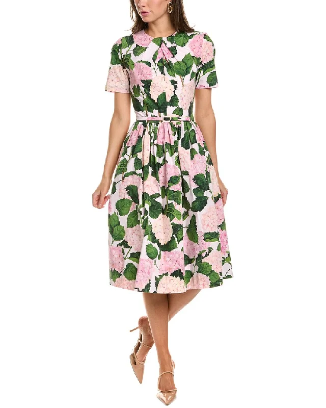 Midi dresses for evening weddings-Oscar de la Renta Hydrangea Print Midi Dress